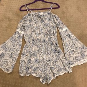Blue and white long sleeve romper